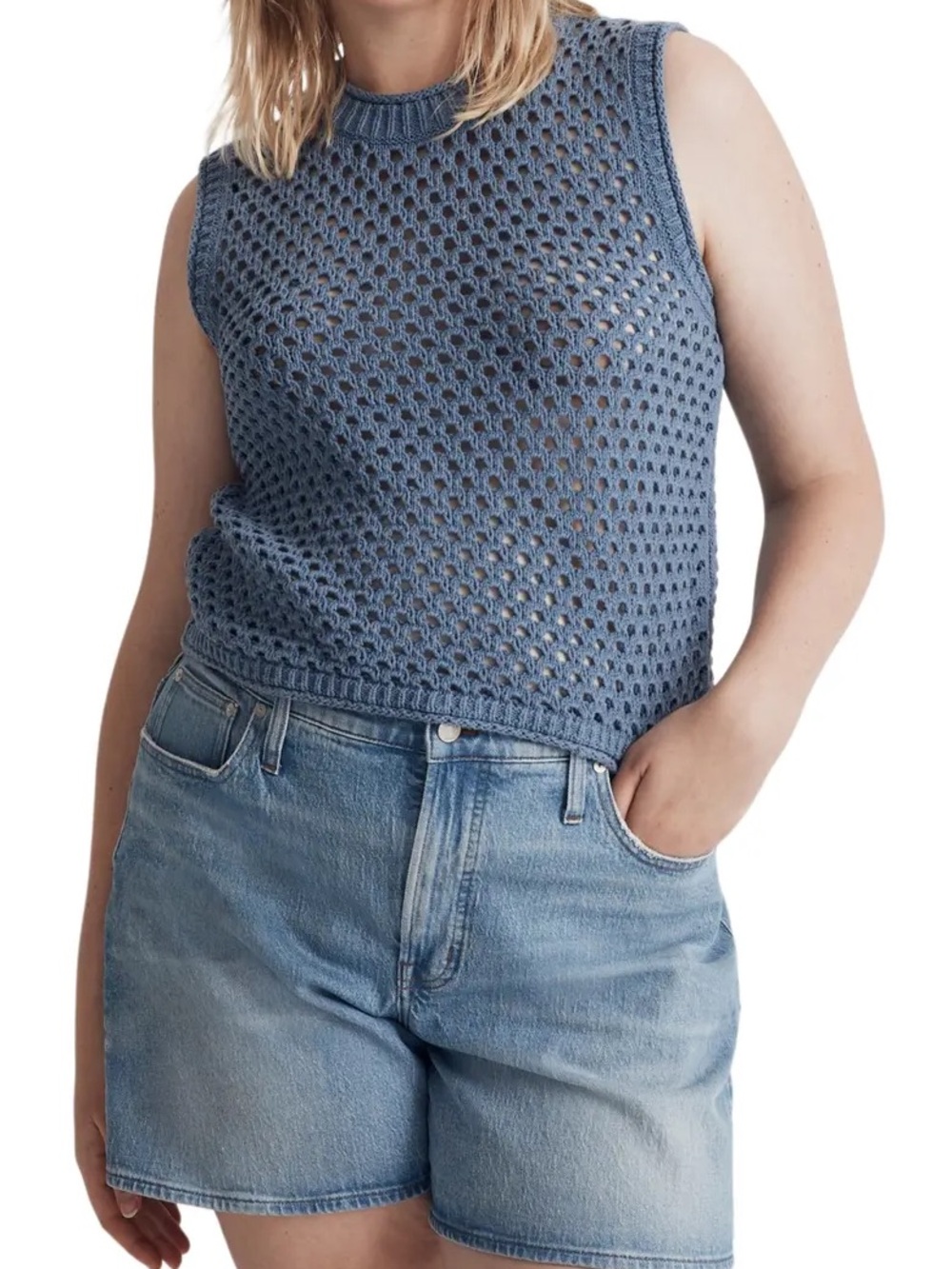 Madewell Blue Open-Knit Sleeveless Tank